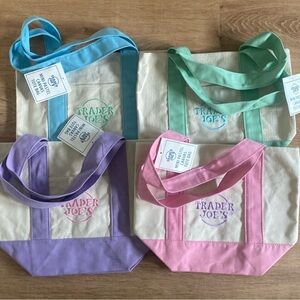 VIRAL! NWT - Trader Joe’s Pastel Canvas Tote Bag Set - Pink, Purple, Green, Blue